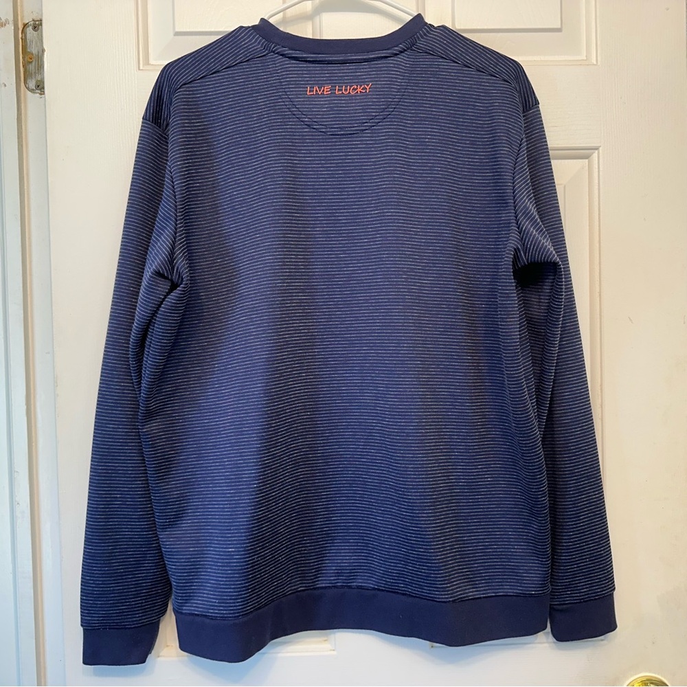 Navy Blue Clover Live Lucky Men's Blue Striped Long Sleeve Pullover Shirt MED - Picture 5 of 5